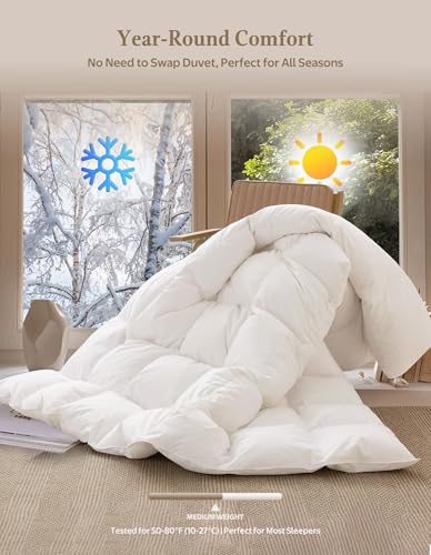King Size Goose Feather Down Comforter - Ivory, 106x90 Inch, Hypoallergenic