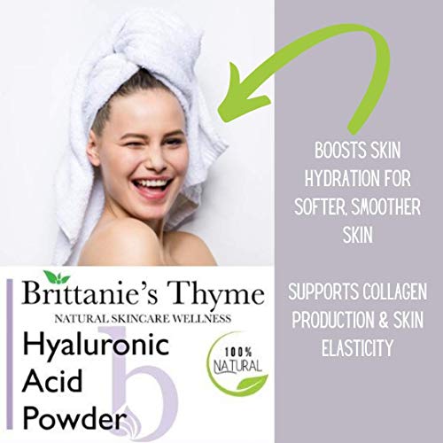 Brittanie's Thyme Pure Hyaluronic Acid Serum Powder, 100 Grams | High Molecular Weight, Cosmetic Grade, 100% Natural, Boosts Skin Hydration for Softer, Smoother Skin