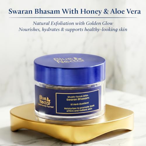 Gold Face Scrub for Glowing Skin - Exfoliating & Tan Removal with Aloe Vera & Walnut - Unisex Ayurvedic Face Cleanser - 1.7 Oz