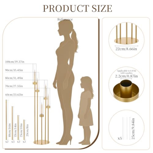 Gold 4-Piece 5-Arm Tall Candelabra Set with Acrylic Shades for Wedding & Events
