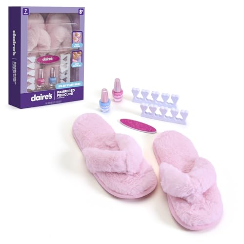 Kids Pedicure Kit with Nail Polish Fuzzy Slippers & Tools - Claire's