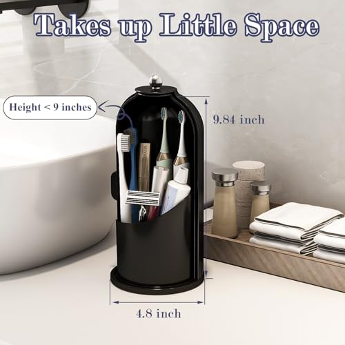 Waterproof Toothbrush Holder with 180° Rotating Cover - Solid Black - Zufudo