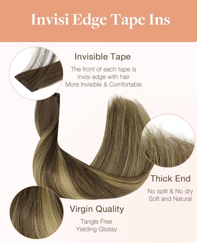 GOO GOO Invisi Edge Hair Extensions Balayage Chocolate Brown to Caramel Blonde 18 Inch 20 Pcs