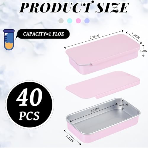 Norme 40 Pcs Small Slide Top Tin Lip Balm with Lids Rectangular Metal Containers for Lip Balm Candies Jewelry Crafts Pills Storage Kit (Macaron,2.36 x 1.38 x 0.39 Inch)