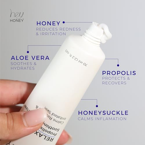 Hey Honey Skincare Relax - Instant Rosacea Relief Cream for Sensitive Skin | Calming Face Moisturizer for Facial Redness & Irritation | Dermatologist Tested, Oil-Free with Honey & Propolis | 2.2 Oz