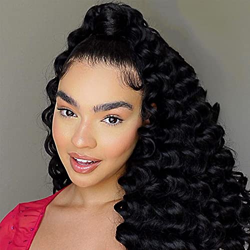Ocean Wave Crochet Hair - 18 Inch 8 Packs Natural Black Deep Wave Synthetic Extensions - Variation 1B/18 Inch