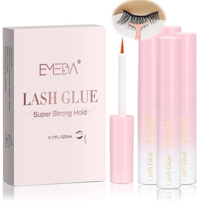 EMEDA Eyelash Glue 4Pcs 20g/0.68 oz Clear Lash Glue, Waterproof, Super Strong Hold, Latex Free, Hypoallergenic, Formaldehyde-Free White Strip Eyelash Adhesive EMEDA