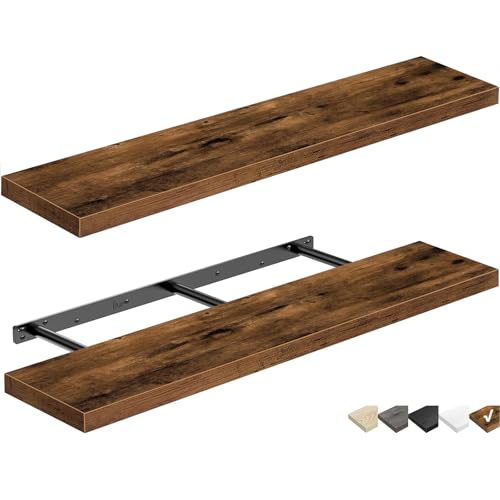 QEEIG Long Floating Wall Shelves Set of 2 - 39.4 Inch Brown MDF Shelves