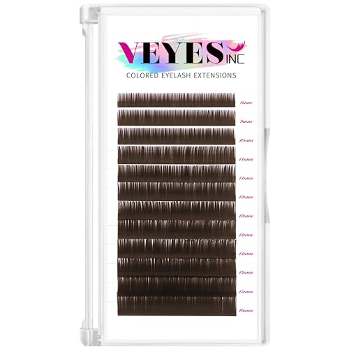 VEYES INC Colored Lash Extensions 03 05 07 15 C/D Curl 8-16mm Mixed Length Tray, Premium Individual Silk Eyelashes, Professional Supplies for Lash Techs (Dark Latte Brown 0.05 CC 8-16mm)