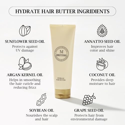 BRITISH M Hydrate Hair Butter 10.14 oz - Intensive Moisturizing Leave-In Treatment for Dry & Damaged Hair