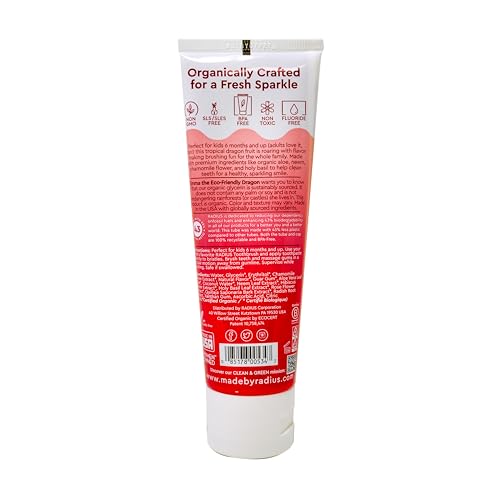 Kids Organic Toothpaste with Dragon Fruit - Pack of 2, 3oz - Non-Toxic & Fluoride-Free