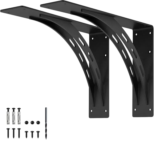 20 Inch Heavy Duty Shelf Brackets Set of 2 - Supports Up to 1100 Lbs, Matte Black Alloy Mantel & Countertop Supports - 20 x 13.5 Inch Variation