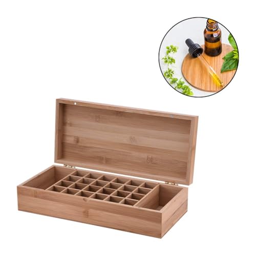 26-Slot Bamboo Essential Oil Storage Box with Container Cap & Labels - Portable Organizer