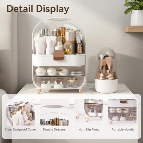Brothersbox Rose Gold Makeup Organizer with Drawers & Brush Holder