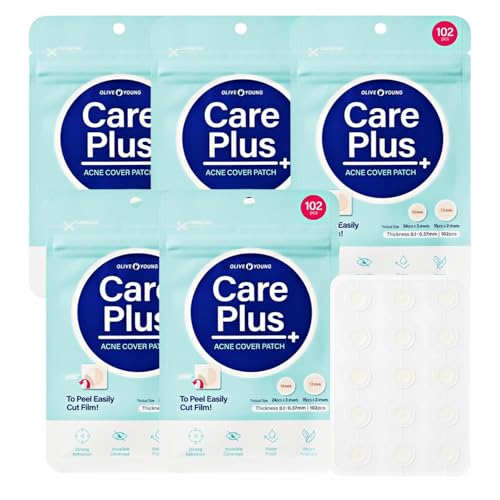 Hydrocolloid Acne Spot Patches - 102 Count, Strong Adhesion, Cover Zits & Blemishes, Trouble Skin Care, Pack of 5