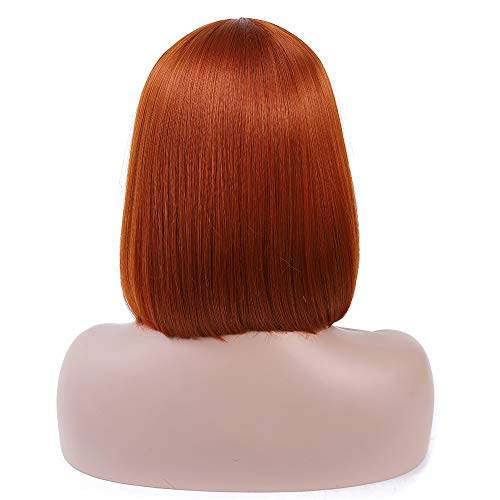 Brown Orange Short Bob Wig with Bangs - Glueless Synthetic Hair for Cosplay & Halloween - Variation: Brown Orange
