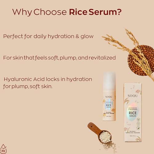 Moisturizing Facial Rice Serum - Hydrating and Brightening Formula with Niacinamide and Hyaluronic Acid for Radiant Skin - 50ml 1.69oz - Made in Korea (50ml / 1.69fl oz, Rice Serum)
