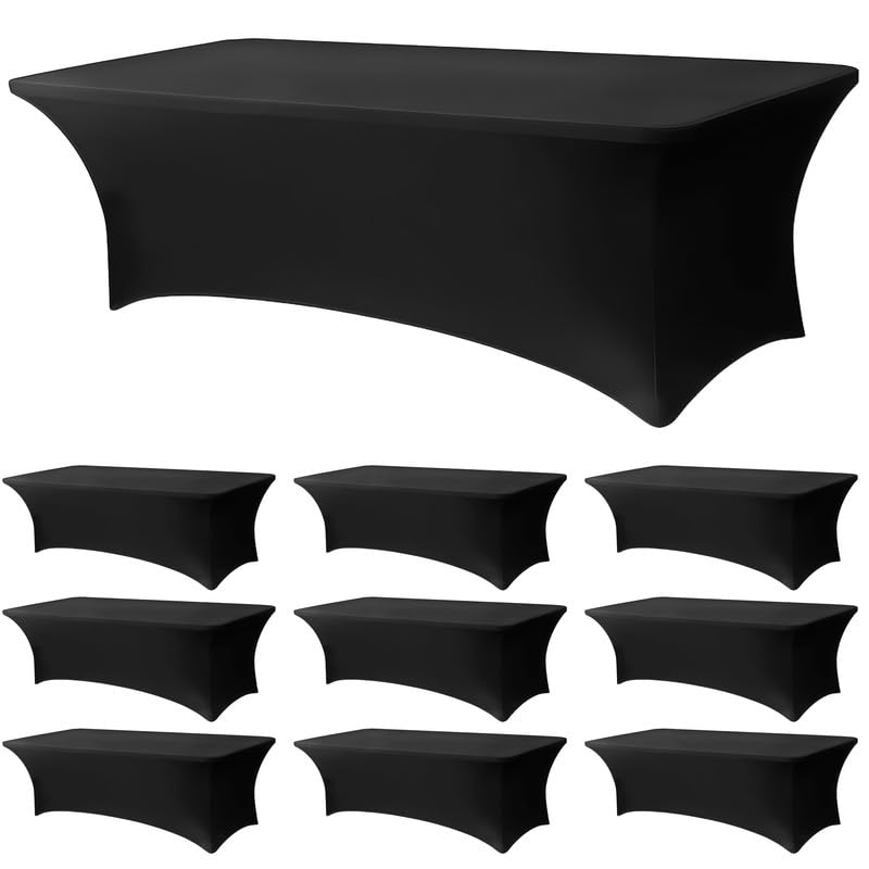Black 8FT Spandex Tablecloth 10 Pack - Wrinkle-Resistant Fitted Cover for Banquet & Event Tables (96x30 Inches) Variation of THIS listing