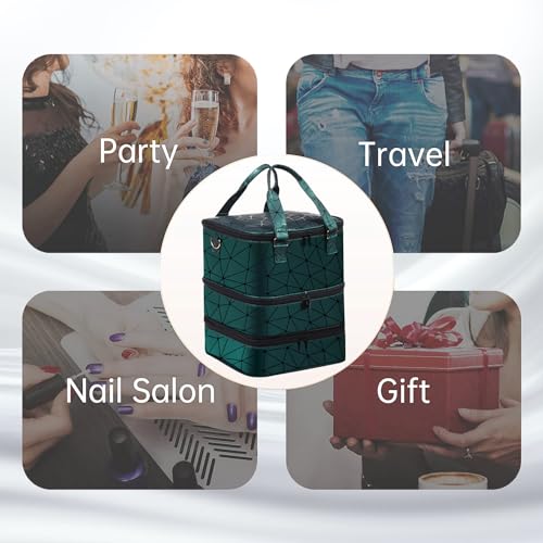 FCQQYWZ Large Nail Polish Organizer Case 84+ Bottles & Lamp, 3 Layers Green-84Bottles