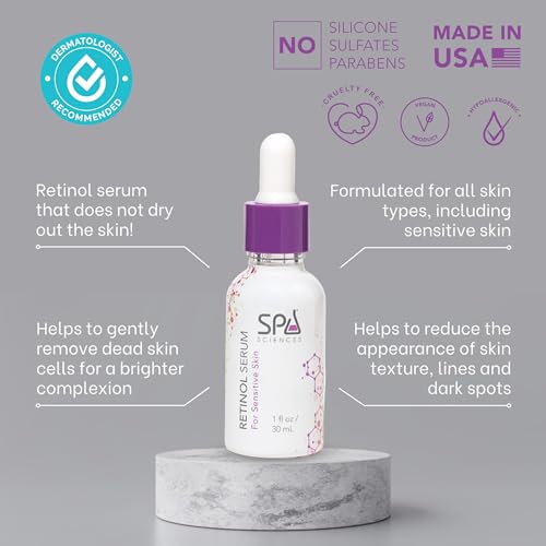 Spa Sciences - Retinol Serum - Made in the USA - Revitalizing Formula - With Bakuchiol, Turmeric, and Chamomile - Revive, Firm, Brighten - Vegan - For Sensitive Skin and All Skin Types - 1oz