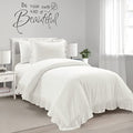 Twin XL Duvet Cover Set with Ruffled Border - White Cotton Bedding for Dorm & Teen Rooms