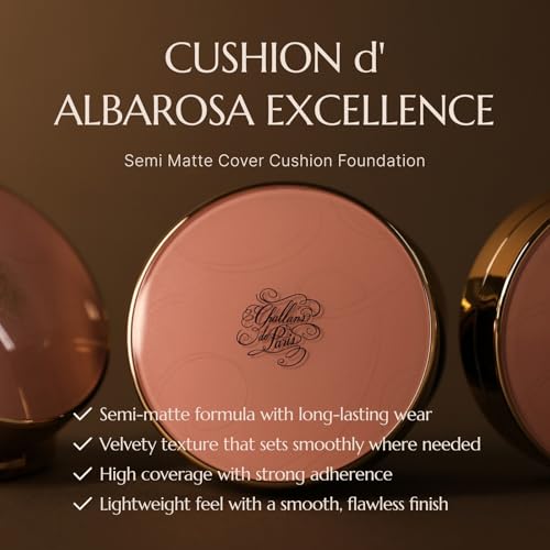 [CHALLANS de PARIS] CUSHION d¡¯ALBAROSA EXCELLENCE ? 21 Light Beige | Semi-Matte Cushion Foundation, Buildable High Coverage, Long-Wear, Soft-Focus Finish, Lightweight & Comfortable, 0.53 oz