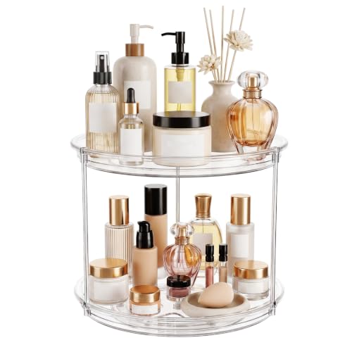 LazySpin 360° Rotating Makeup & Skincare Organizer, Clear Dual-Tier Countertop Storage