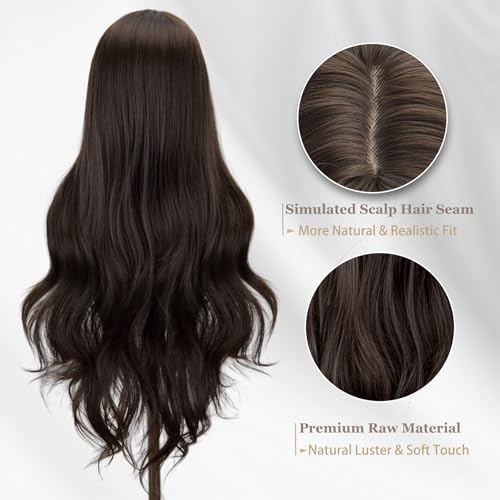 Brown Middle Part Wavy Wig for Women - 26 Inch Synthetic Heat-Resistant Hair, Natural Look, Daily & Cosplay Use - Variation of THIS listing