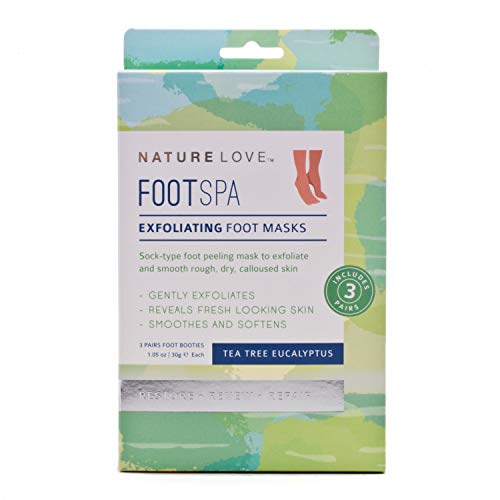 Nature Love Exfoliating Foot Mask | Tea Tree Eucalyptus | Lactic Acid and Urea | Gently Exfoliates and Removes Dead Skin | Paraben Free (3 Pairs) (Pack of 2)