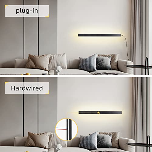 Black 39.3-Inch LED Wall Sconce - Modern Long Wall Light with Plug-In Cable