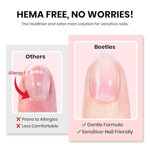 Beetles HEMA-Free Nail Glue & No-Wipe Top Coat Set, 2Pcs 15ml TPO-Free Strong Hold for Press-On Nails & Nail Tips, Easy Soak-Off, Mirror-Shine, Beginner-Friendly & Gentle for Sensitive Nails