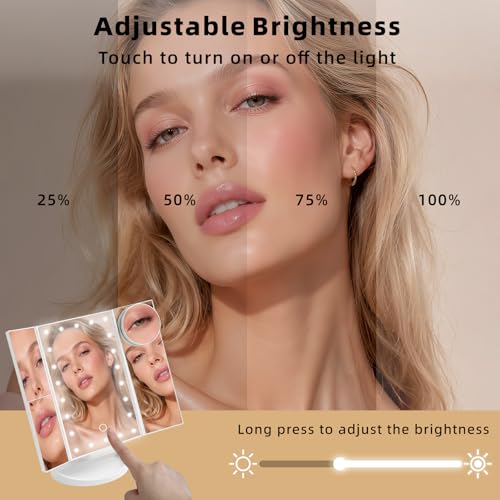 White Lighted Makeup Mirror with Magnification Tri-Fold LED Vanity Mirror