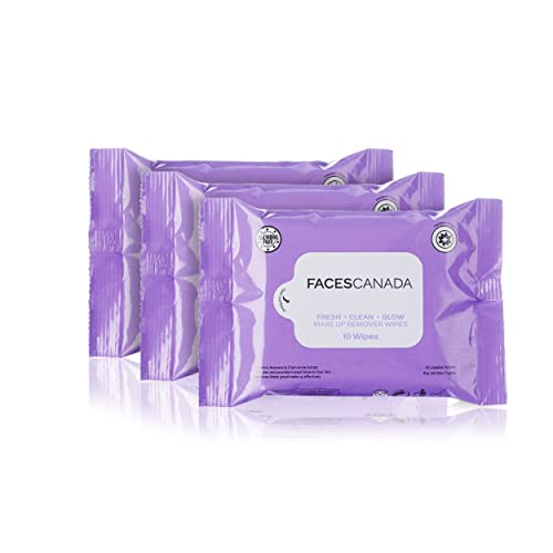 FACESCANADA Fresh Clean Glow Makeup Remover Wipes - 10 Count, Pack of 3