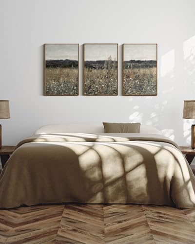 Vintage Landscape Wall Art Set - 3 Pieces 16x24 Inches with Variation Champ Fleuri