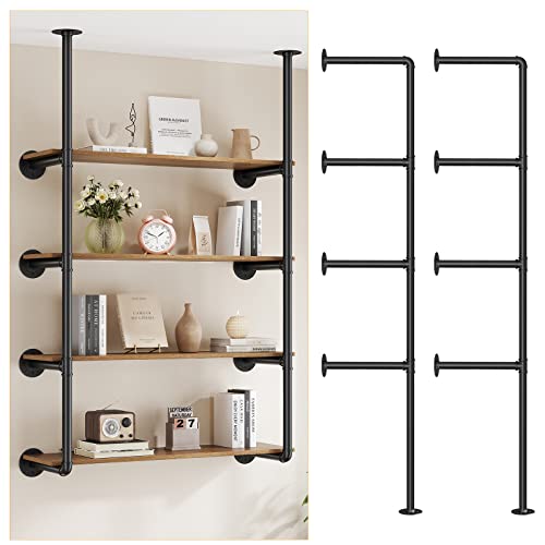 Industrial Pipe Shelf Wall Mount 4-Tier Open Bookshelf 2-Pack