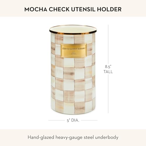 MacKenzie-Childs Enamel Utensil Holder Mocha Check - Kitchen Decor & Storage