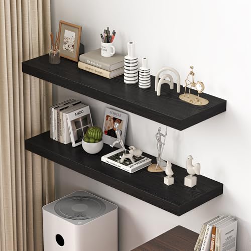 48-Inch Deep Black Floating Shelves Set of 2 - Wall-Mounted Storage for Living Room Bedroom Kitchen