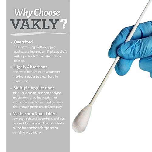 Vakly 8-Inch Oversized Cotton Tipped Applicators Pack of 2 - 200 Count Extra Long Swabs