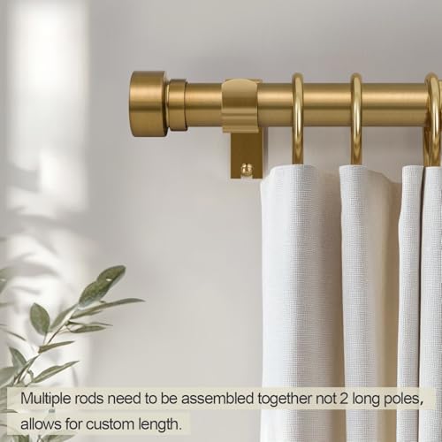 Lootkell 2 Pack Adjustable Warm Gold Curtain Rods - Heavy Duty Brass Window Support 16-150 Inches