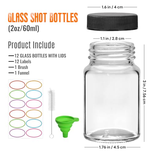 EkkoVla 2 FL.OZ Glass Shot Bottles Pack of 30 with Caps – Reusable Wellness & Travel Containers