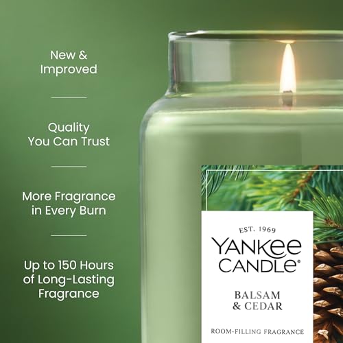 Yankee Candle Balsam & Cedar Scented Candle Pack of 4 - 22oz Large Jar, Up to 150 Hours Burn Time - Giftable