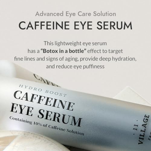 VILLAGE11FACTORY Hydro Boost Caffeine Eye Serum (0.33 fl.oz./10ml) With 10% Caffeine Solution Niacinamide & Hexapeptide-8 Depuff Elasticity Dark Circle Treatment