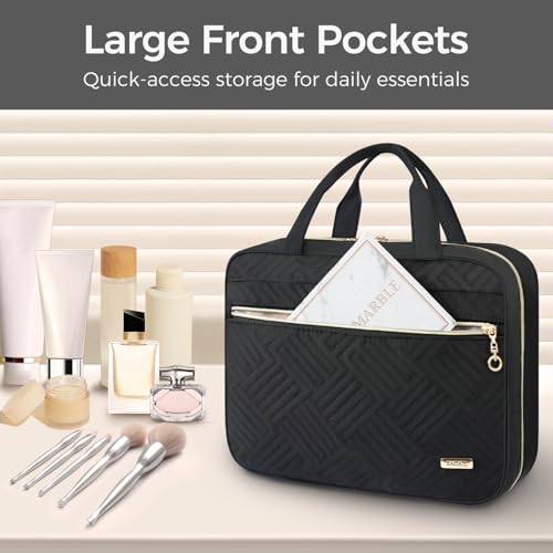 Hanging Toiletry Bag for Women Water-Resistant Large Capacity Travel Organizer Black Classic Jewelry Bag
