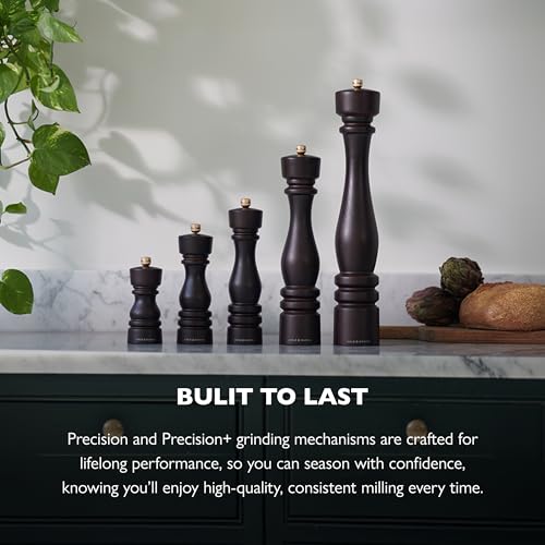 Salt & Pepper Mill Gift Set - Adjustable Ceramic & Steel Mechanisms, 8 Inches, Chocolate Wood