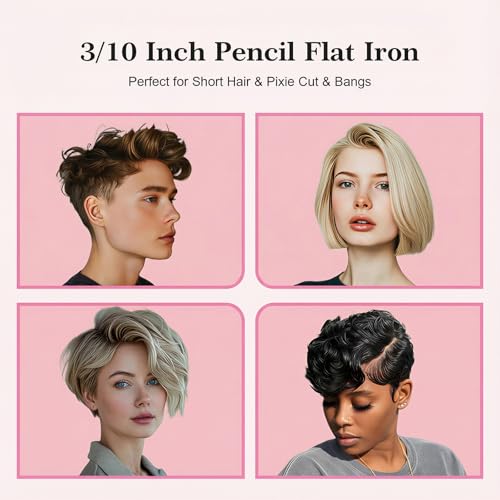 Pink Mini Flat Iron for Short Hair - 0.3 Inch Dual Voltage Hair Straightener & Curler