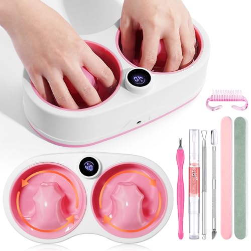Pink Electric Nail Soaking Bowl with 10-Level Temperature Control & Dual Rotating Compartments