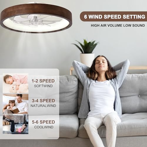 Oaks Aura 20-Inch Dark Wood Modern Flush Mount Ceiling Fan with Lights - Variant SM20-Z