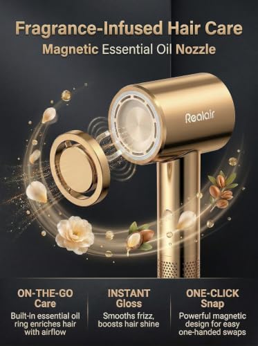 Gold High-Speed Ionic Hair Dryer with Essential Oil Diffuser and Travel Portability