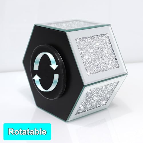 Rotatable Multifunctional Jewelry Utensil Holder Hexagon Jewelry Make up Organizer Cups Crush Diamond Mirror Decor, brush/office pen cup holder Eyeliners Display Case for Vanity