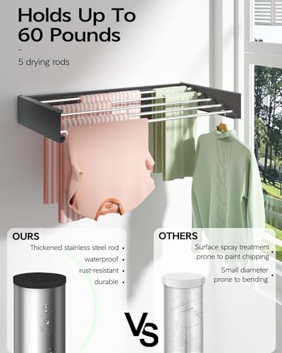 VIKAQI 32" Wall Mounted Foldable Clothes Drying Rack - Heavy Duty Stainless Steel